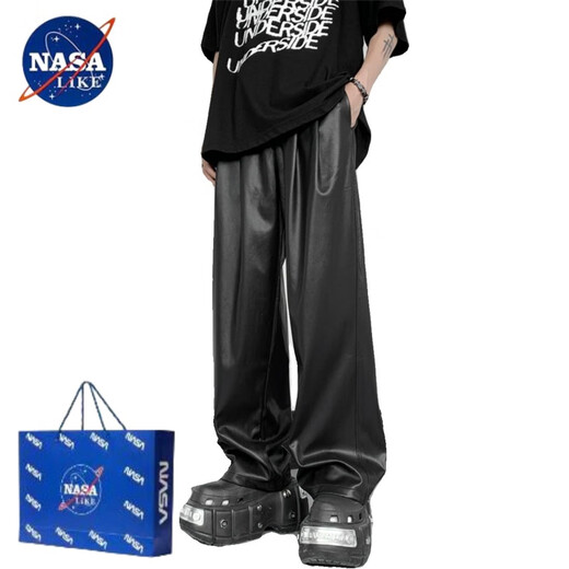 NASALIKE重磅美式痞帅机车皮裤男春秋季oversize高级感宽松休闲百搭阔 黑色 (高质量款) L