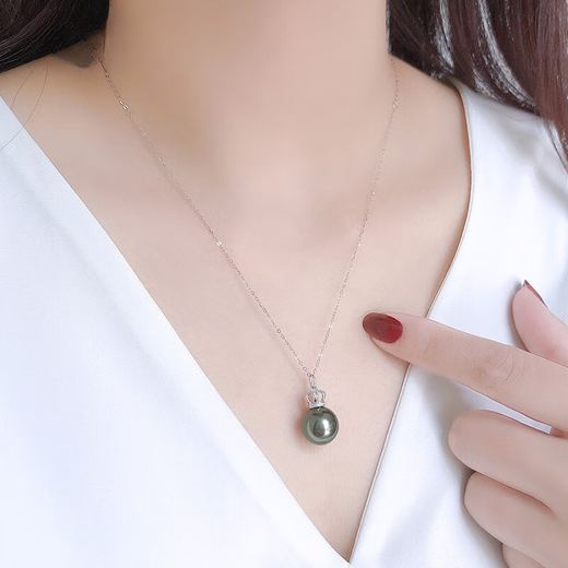 Muqin black and white gold pearl Tahitian black pearl pendant 18K gold crown seawater black bead necklace single women's gift