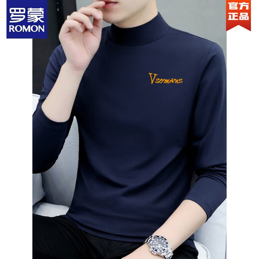 Romon Winter Winter Men's Turtleneck Ropa de otoño Algodón Camisa base de manga larga Slim Half Turtleneck Camiseta Inner Stand-Up Camship YPC6187 Negro [Half Turtleneck] M Recomendado 100-115 Jin [Jin equivale a 0.5 kg]