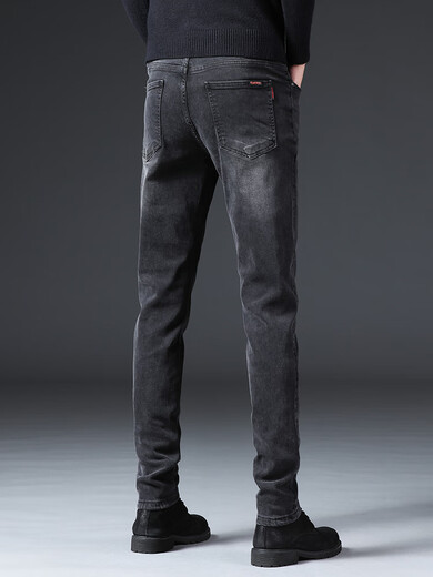 Cerejeira Luxus Männerkleidung Internationaler Marke Winter plus Samt Jeans Männer koreanischer Stil Slim Elastic Casual Hosen Männer 1048 Black 32