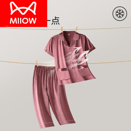 猫人（MiiOW）睡衣女夏款2025新款冰感短袖七分裤真丝绸妈妈家居服女夏季套装 M983 M