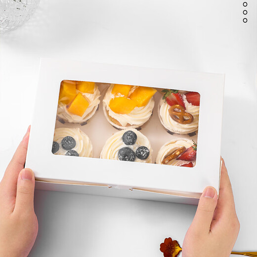 Suican cupcake box 6 pieces with height opening window Western dessert muffin cup packaging box Snow Mei Niang baking packaging box white 6 pieces 10 sets