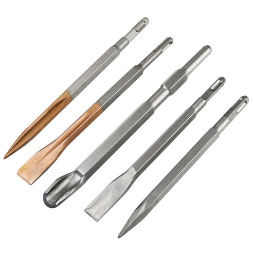 Yanran electric hammer impact drill electric pick with pointed flat square handle, four-pit round hexagonal handle, concrete slotted wall pick, through the wall, round handle 14*150 (one sharp and flat chisel each)