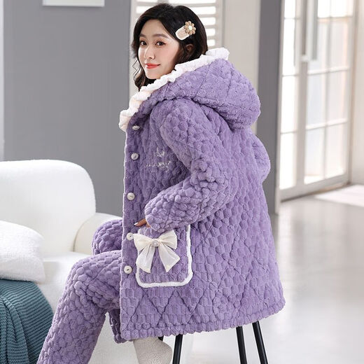 GTYUWVG Hunan Clothing provincial VELVET VELVET DE CORAL FEMELLE FLANNELLE FLANNELLE DE COTTON FLANNELLE DE COTTON À TROISSEUR À TROIS EUSTUME AUTONNEL Modèle M recommandé 80-100jin [Jin est égal à 0,5 kg]
