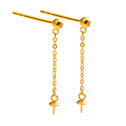 Yuyao 18k gold wind blowing pearl earrings accessories gold earrings half-hole beads empty tassel diy ear wire for women large thick gold version chain about 0.8 cm long - 18k yellow