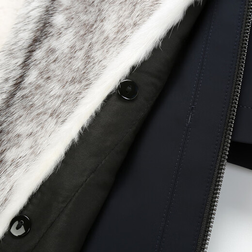 Carniti importiertes Cross Mink Inner Liner Herren-Kapuzenparka-Mantel echtes Lederfell integrierter Nerz mit mittlerer Länge Windbrecher Black + Cross Mink + Mink Sleeve 5xl