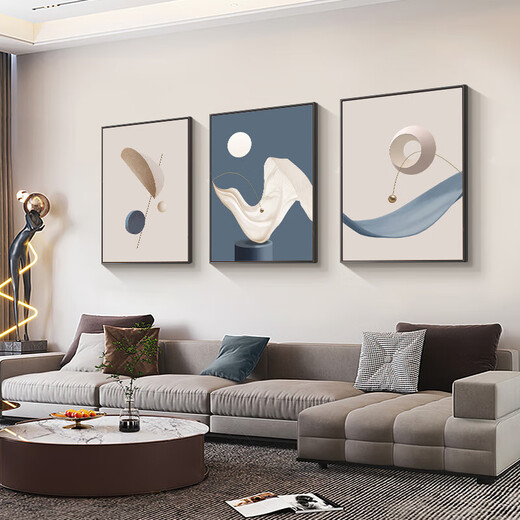 Long time no see modern minimalist living room decorative painting sofa background wall triple hanging painting geometric abstract wall mural