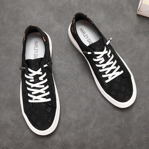 Guizuo light luxury shoes and boots men's shoes spring and summer new breathable versatile canvas shoes casual trendy shoes British split shoes men 8738 black 39