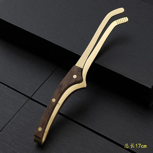 Zixiangtang stainless steel tea clip, Damascus leather curved clip, carved copper tea tweezers, tea set, metal tea cup clip, tea ceremony accessories, ebony tea clip