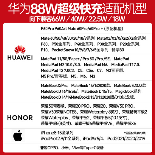 Huawei (3C-zertifiziert) 88W Ladegerät Superschnelle Ladeanladung Allround Lading Mate60/50Prop60ArtMate40 Porsche Typec Power Adapter Handy Tablet Huawei 88W Super-Fast-Ladung + 6A C bis C-Kabel Originalversion