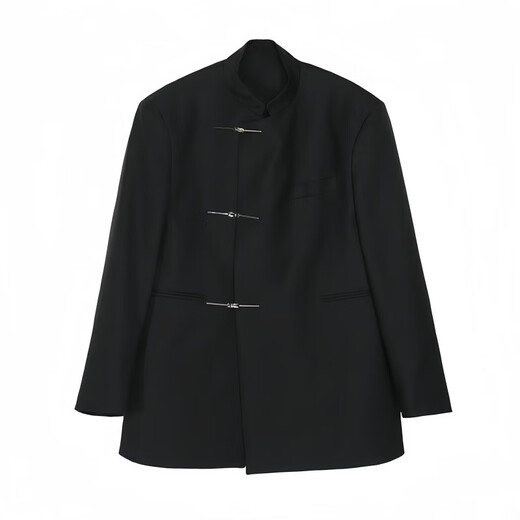 FANDISS Wedding Engagement Dress Casual Suit Men's Jacket Autumn New Chinese Tunic Suit Stand Collar Metal Button Suit Black - Top + Pants XL