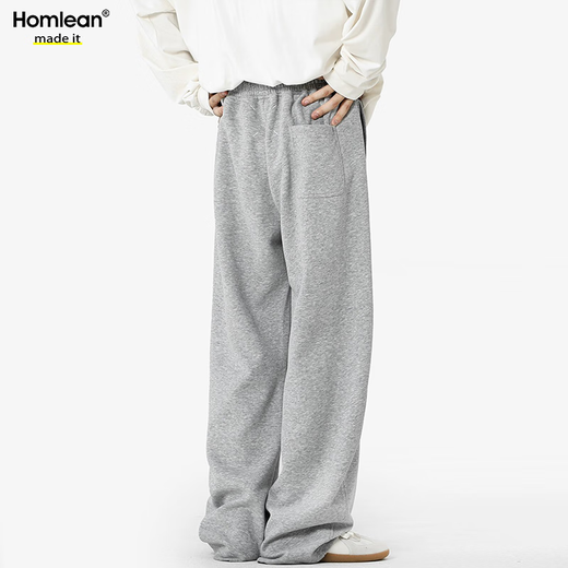 Homlean American drape casual pants for men in spring and summer straight loose scimitar long pants JC01 white flower gray L