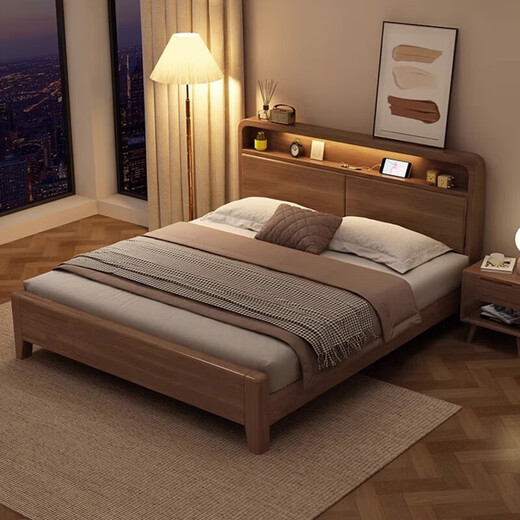 Duwo solid wood bed double bed 1.8m modern simple master bedroom king bed walnut color 1.8m*2m frame style