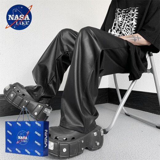 NASALIKE重磅美式痞帅机车皮裤男春秋季oversize高级感宽松休闲百搭阔 黑色 (高质量款) L