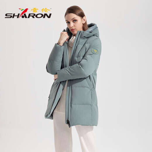 雪伦中长款羽绒服女简约百搭袖标秋冬外套 13567 粉紫色 XL