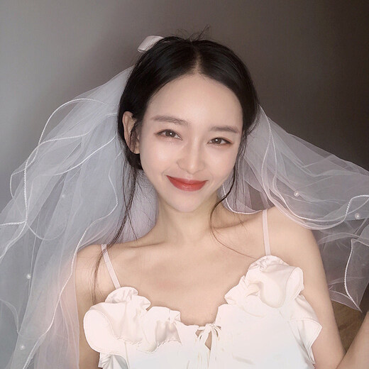 SHANGGE Veil Bow Beaded Wedding Dress Tiara Chinese Valentine's Day Confession Proposal High-end Props Photography Decorative Veil Double Curved Beaded Bow (Metal Hair Comb) 60cm