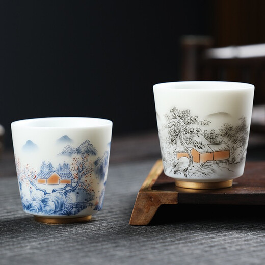 MULTIPOTENT Master Cup China White Porcelain Mutton Fat Jade Porcelain Kung Fu Tea Cup Matching Cup High Mouth Cup 2 Pack Gift Box