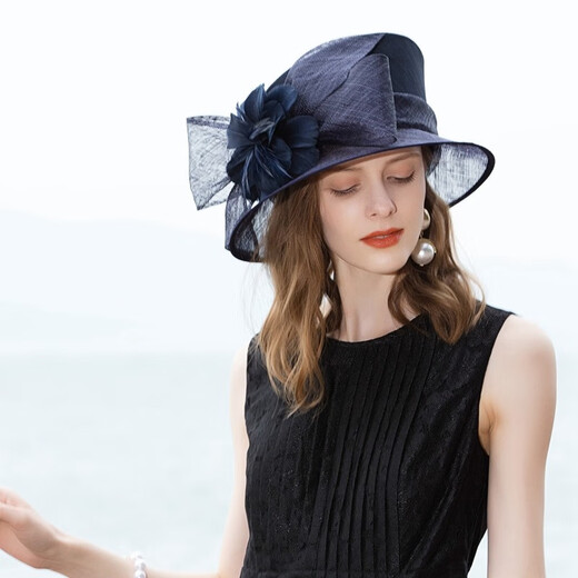 EE modische glänzende Top-Hut-Frauen Britisch-Leinenhut eleganter Modehut 1047 Dunkelblau M (56-58 cm)