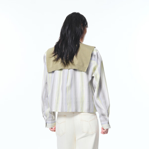 Peacebird [same style in the mall] 25 autumn sea salt milk green striped shirt removable cloak A1CAF3332 Eucalyptus S 155