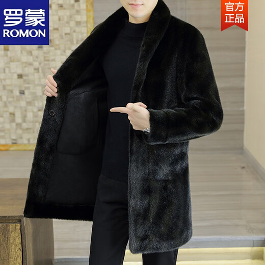 ROMON double-sided fur all-in-one coat for men, mid-length suit collar windbreaker, men's winter thickened and warm mink velvet coat 3217 white long M about 90~115Jin Jin equals 0.5kg can be worn