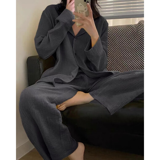 朵弦DUOXUAN居韩版感棉纱睡衣女春秋季色长袖长裤休闲宽松家居服套装 #d-9214t款 M 75-98斤