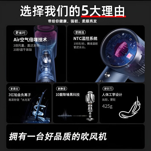 Qingyang Dyson high-speed hair dryer home portable negative ion hair care for strong wind dormitories for students silent quick-drying hair care high-speed hair dryer constant temperature holiday gift service/three-year warranty/no orders