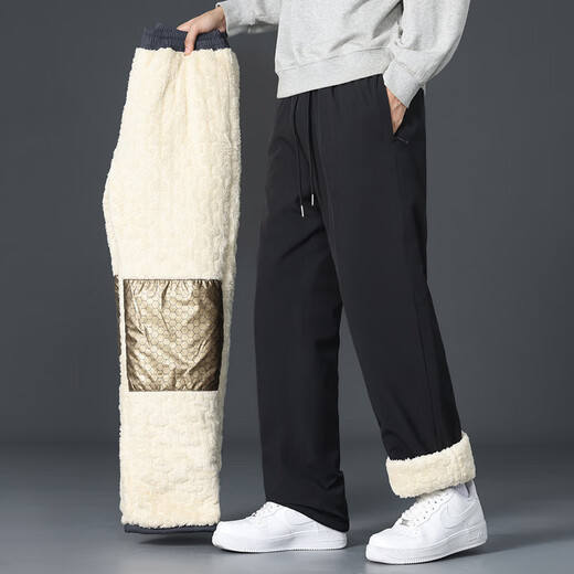 CLOR sherpa pants men's autumn and winter thickened velvet warm casual sports straight pants CL45JR black 4XL