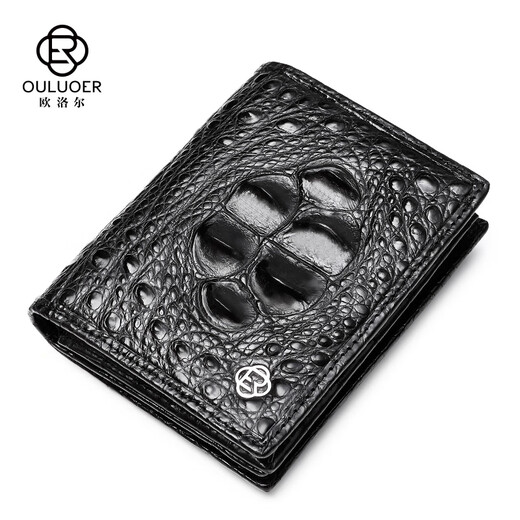Oulol Thailand Crocodile Leder Kurzer Brieftasche Herrener Leder Business Mode Wallet Multi-Card großer Kapazität Brieftasche dickschwarzer Bauch