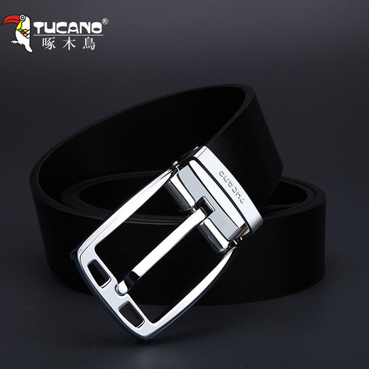 Woodpecker Belt Men's Genuine Leather Pin Buckle Belt Simple Business Casual Versatile Youth Korean Style Cow Leather Trouser Belt Genuine