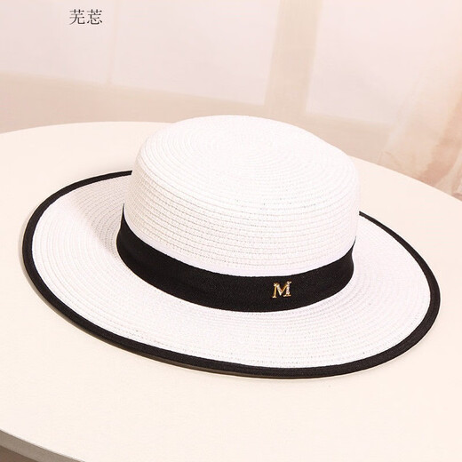 Hat Universal Summer Travel Beach Hat Seaside Sun Shade Sun Straw Hat Dome British Style Top Hat White 7cm Brim M Label M (56-58cm) Adjustable