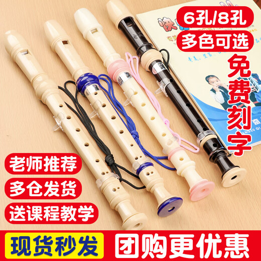 杉贝竖笛德式高音8孔6孔小学生用儿童初学入门八孔六孔笛子乐器 (布袋)黑6孔+纸质资料