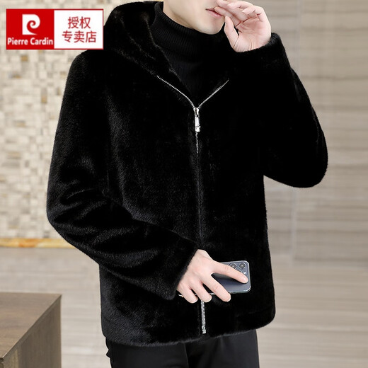 Piercardan French Haining Fur Coat Silver Fox Minkie Fur Coat Men's Golden Minkie Fur Fur Integrated Hooded Leather Clothes RH7120 Black [Hotted] 3XL [160-180Jin [Jin equals 0.5 kg]]