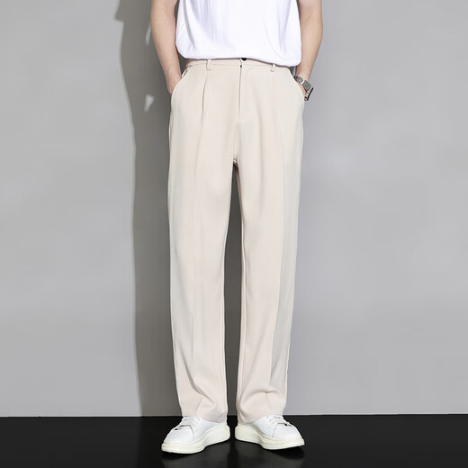 Dingfengbaoluo Pantalon décontracté pour le printemps et l'automne en ligne lâche de glace droite drapée à la mode
