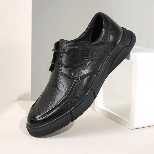 Jinlilai Herrenschuhe Neugeschäft Casual Schuhe Leder Schuhe Weiche Oberflächenboden Schicht Cowhide bequem und vielseitig Schnüre-up Herrenschuhe schwarz 40