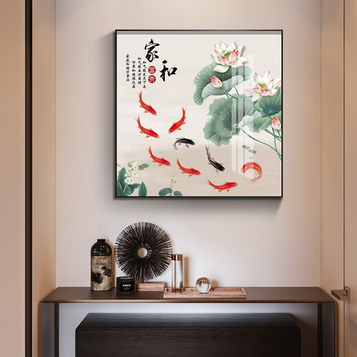 Xiaolulin Chinese style Jiuyu drawing decoration painting restaurant painting study office tea room hanging painting entrance entrance cabinet living room mural 15914 every year, fabric painting 40*40 black frame (gold frame requires notes