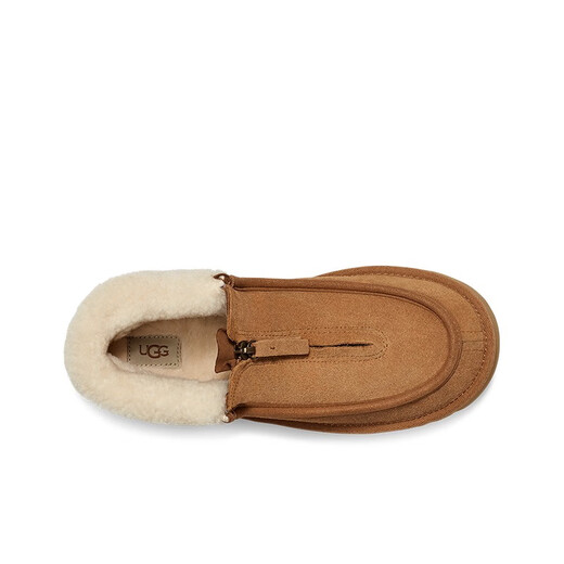 UGG new winter style women's casual and comfortable flat sole round toe zipper fashionable loafers 1143955 CNAT maroon/natural white 37