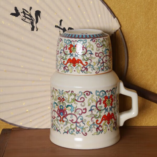 Beige Ru kiln ceramic drinking kettle, tea kettle, stuffy tea kettle, imitation warm kettle, large capacity, openable with cup, kettle set for 1 piece