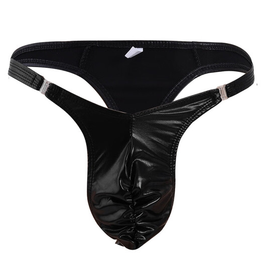 Long Night Bright Patent Leather Low-Waist Men's Thong Faux Leather Sexy T-Pants Men's Unbuttonable Sexy Performance Underwear Men's One Size Black