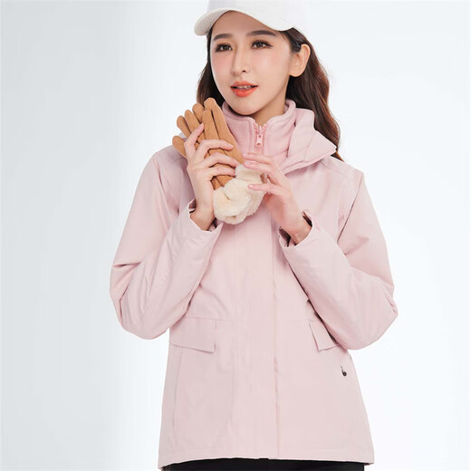 Simboo三合一冲锋衣女男户外新款防寒防风登山服秋冬加绒加厚外套夹克 12805粉色-女 L
