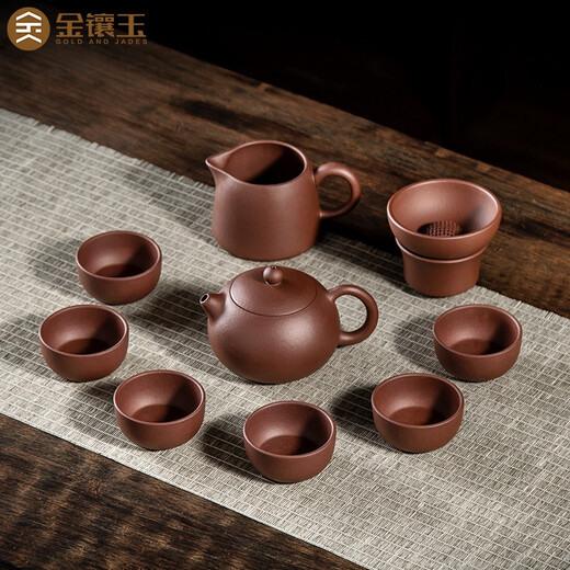 Gold inlaid jade Kungfu purple clay tea set complete set purple clay pot teapot teacup Yixing raw ore high-end gift box Xishi teapot set