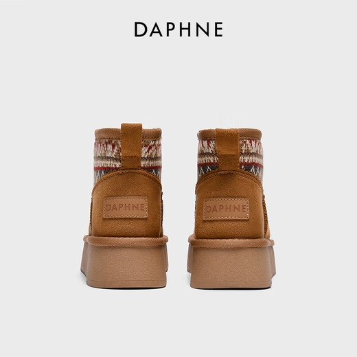 DAPHNE达芙妮雪地靴女加绒加厚东北保暖大棉靴冬季新款复古美拉德厚底短靴 驼色 加绒 跟高4.5cm 37 (235mm) 标准码