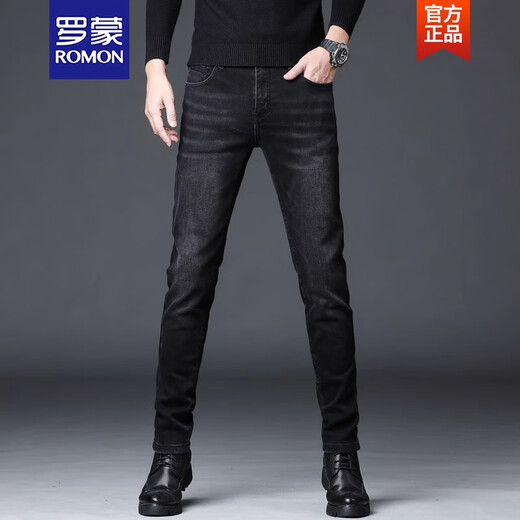 
Romon 2025 spring and autumn black jeans men's pants slim elastic trousers casual men's trousers new trendy and versatile 1048 black thin 28 [Suggested 90-110Jin [Jin equals 0.5 kg]]