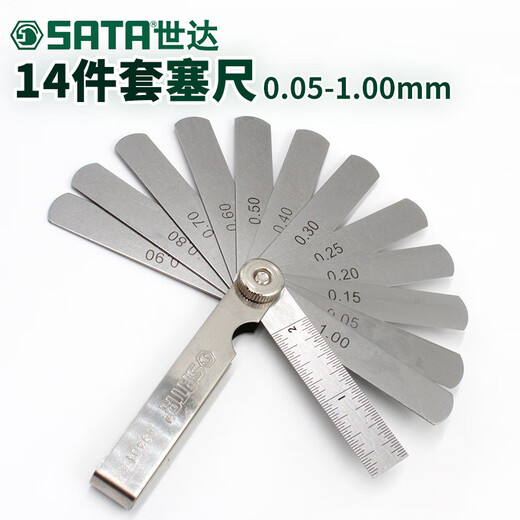 SHIDA Herramientas 1416 Piezas Ganador de medidor de medidor de acero inoxidable Medidor de espesor de espesor de espesor 0.05-1 mm0940109402 09401 09401-Longitud total 85 mm14 Piezas Ganador
