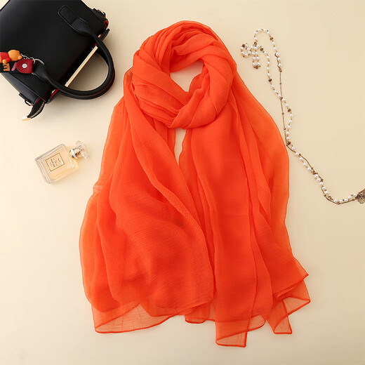 
Wang Ximai silk scarf for women chiffon spring and autumn shawl winter long Korean sun protection scarf solid color gauze scarf big beach towel red 150*100cm
