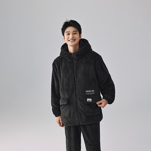 Kissing Cat Soft Velvet Couple Pajamas Women's Autumn and Winter Men's Suits Home Clothes Warm and Thickened Can Be Weared Outside 4716 Jet Black Men 3XL