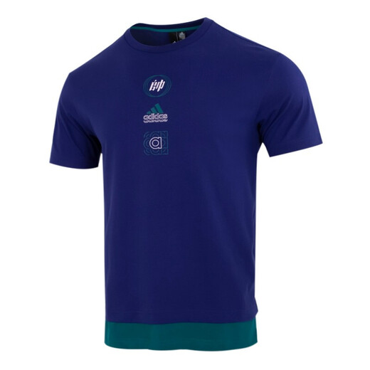 Adidas short-sleeved men's clothing 2025 summer new sports loose comfortable breathable casual round neck half-sleeved shirt top T-shirt HE9922 purple (pure cotton) 2XL
