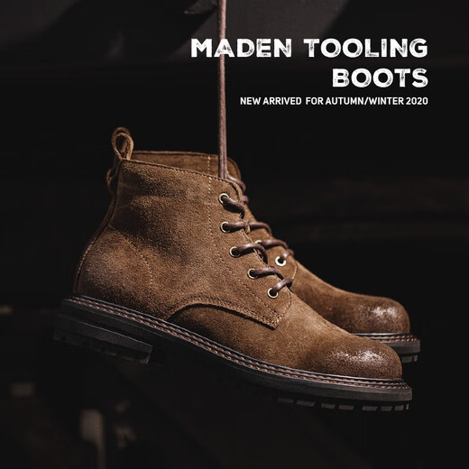 Maden Work Boots Herren Retro Martin Boots Britisch-High-Top braune Lederschuhe und Fleece Casual Outdoor Desert Boots Gelbbraun 40 (250 mm)