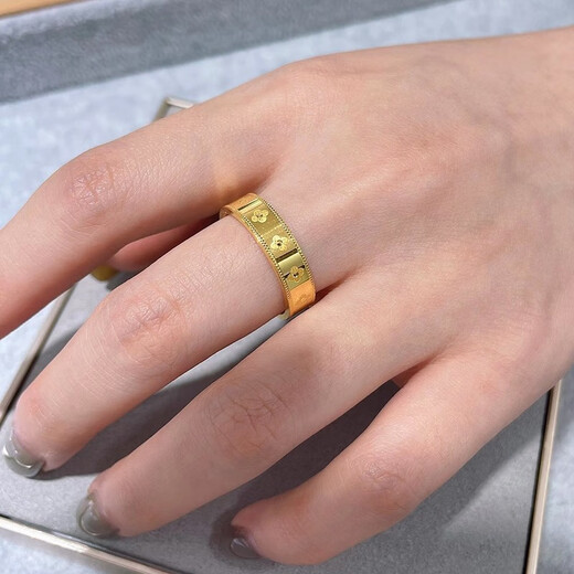 Gu Hao gold ring for women, trendy 999 pure gold four-leaf clover transfer bead ring, ring, tail ring, gift ring for girlfriend, size 10, about 1.8 grams
