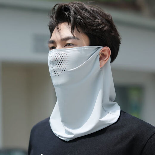 赫僮冰丝防晒面罩男女士夏户外运动遮阳护全脸面纱透气骑行面罩LZ-983 透气孔面罩【浅灰】UPF50+