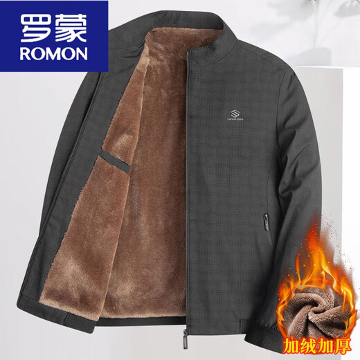 罗蒙（ROMON）爸爸装秋冬外套中年男士加绒加厚夹克中老年人爷爷冬款保暖棉衣服 藏青加绒 加厚 M 17080110斤左右
